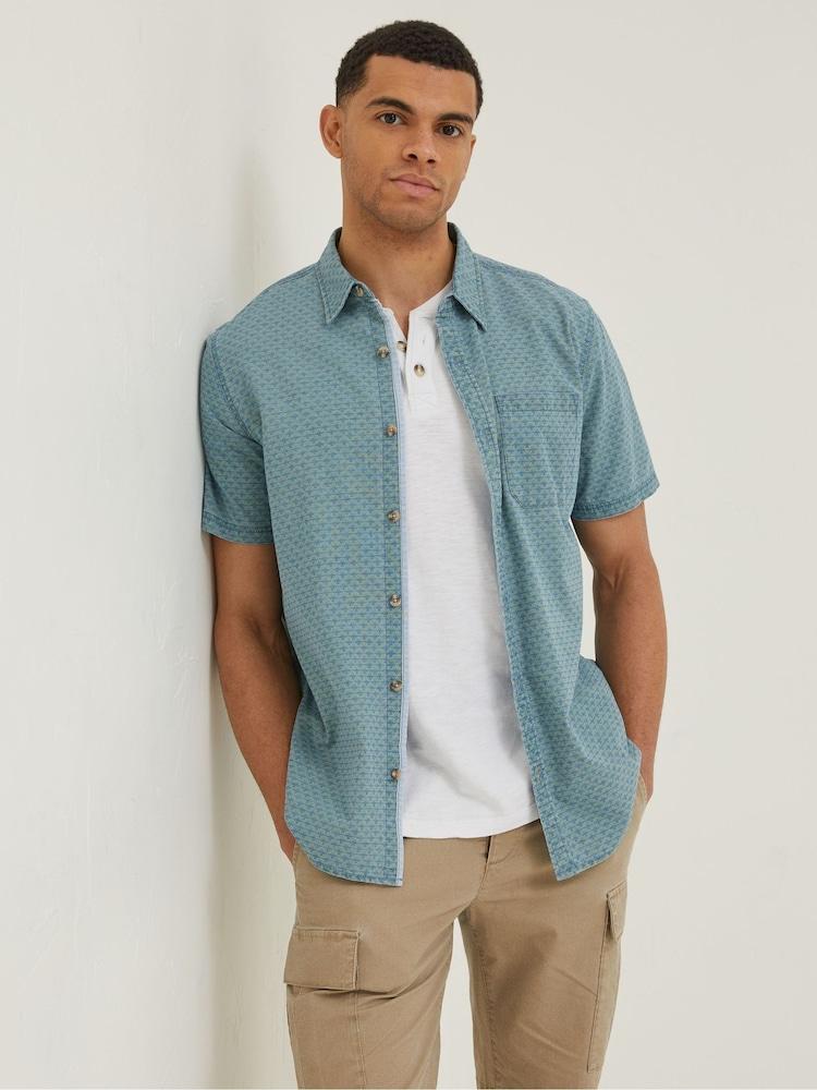 Fat Face Green Geo Indigo Print Shirt