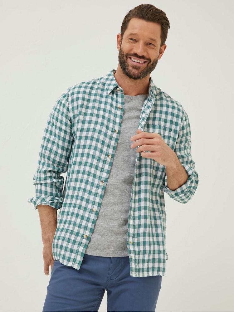 Fat Face Green Gingham Linen Shirt