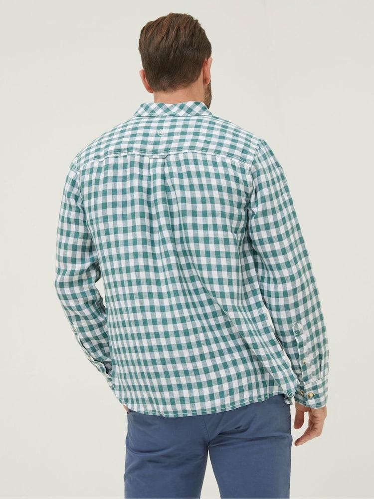 Fat Face Green Gingham Linen Shirt