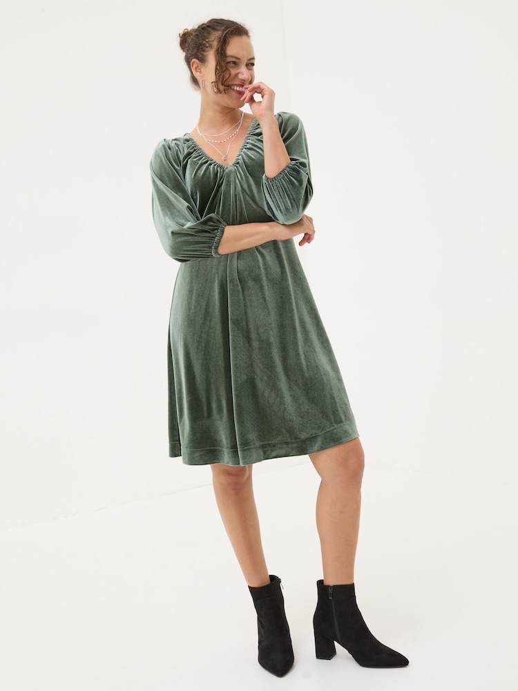 Fat Face Green Gracie Velvet Dress