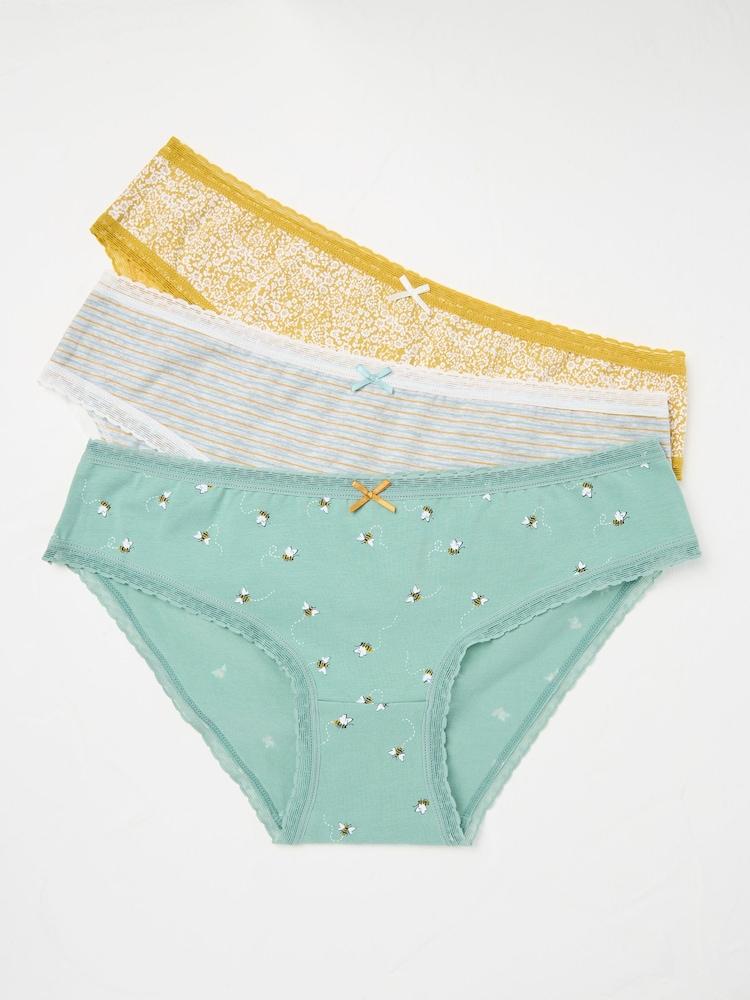 Fat Face Green/Grey/Yellow 3 Pack Knickers