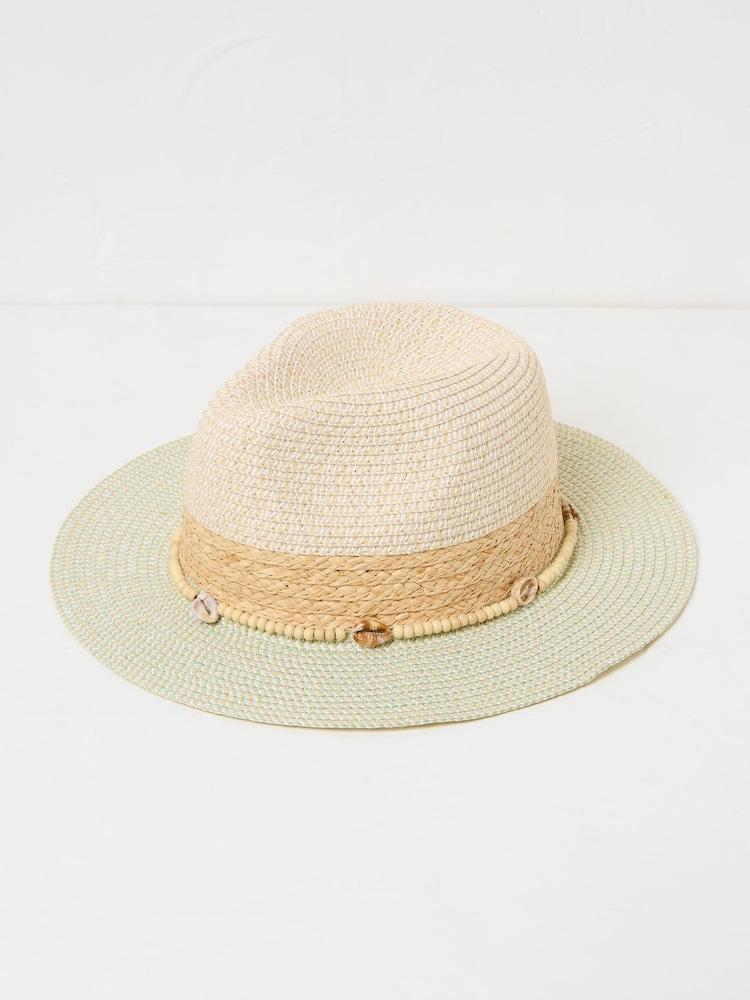 Fat Face Green Haze Colour Block Straw Fedora Hat