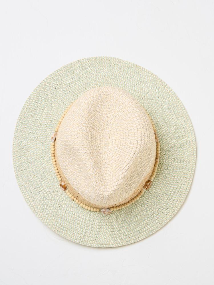 fat face Green Haze Colour Block Straw Fedora Hat