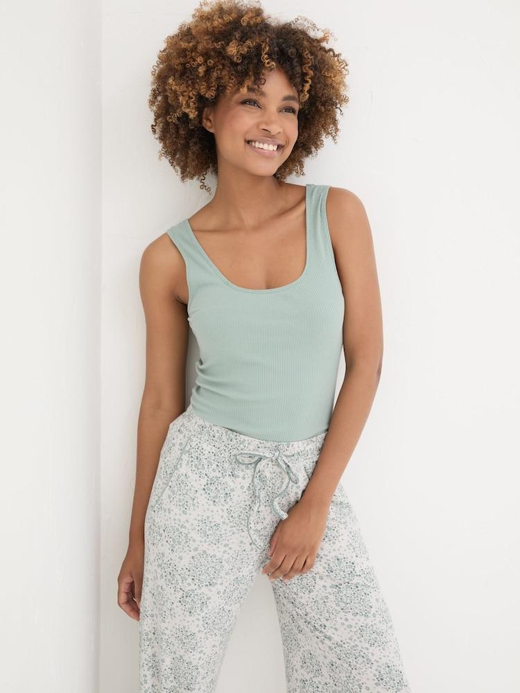 Fat Face Green Haze Rib Pyjama Top