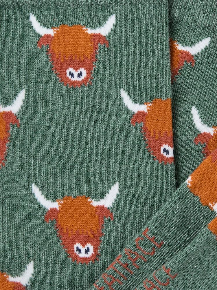 fat face Green Highland Cow Socks