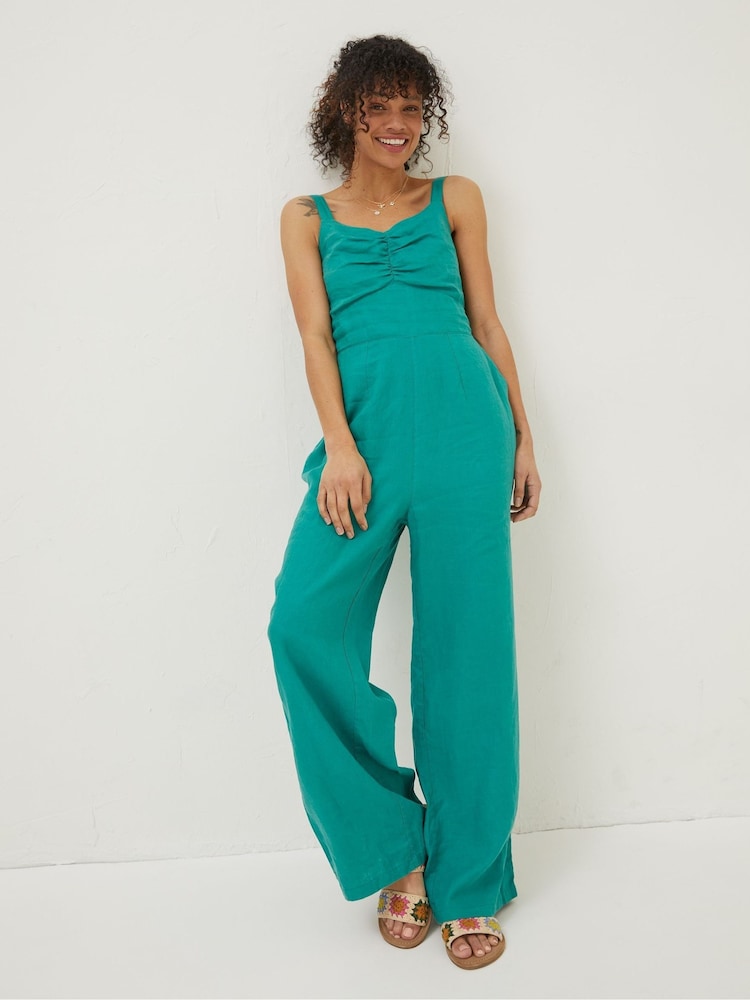 Fat Face Green Linen Vic Jumpsuit