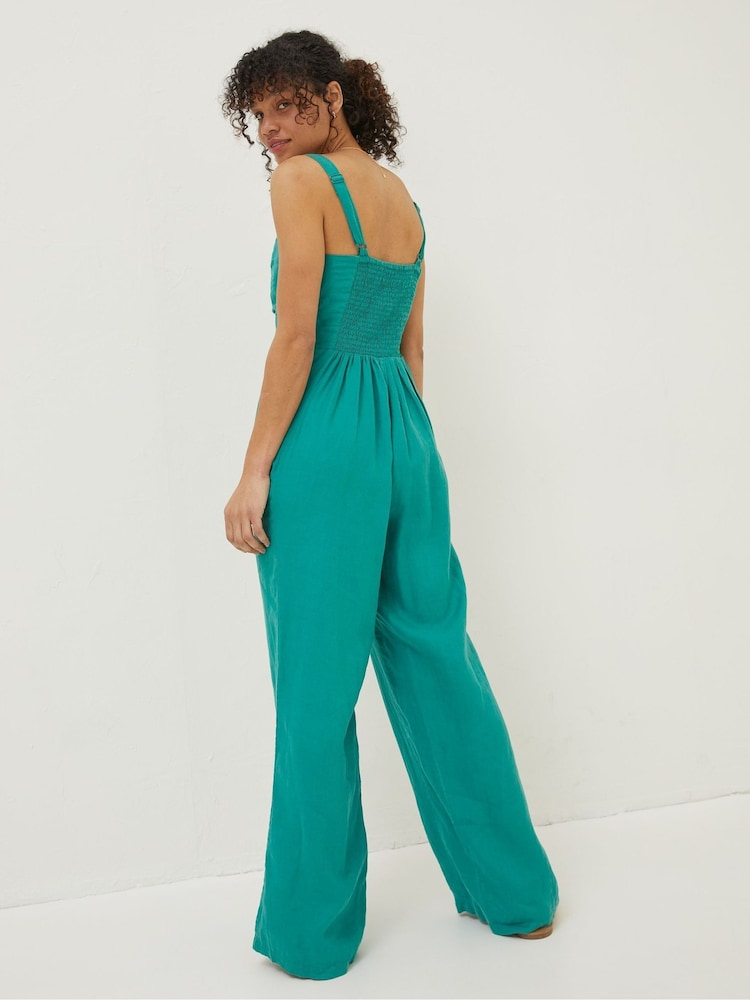 Fat Face Green Linen Vic Jumpsuit
