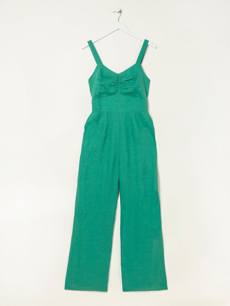 fat face Green Linen Vic Jumpsuit