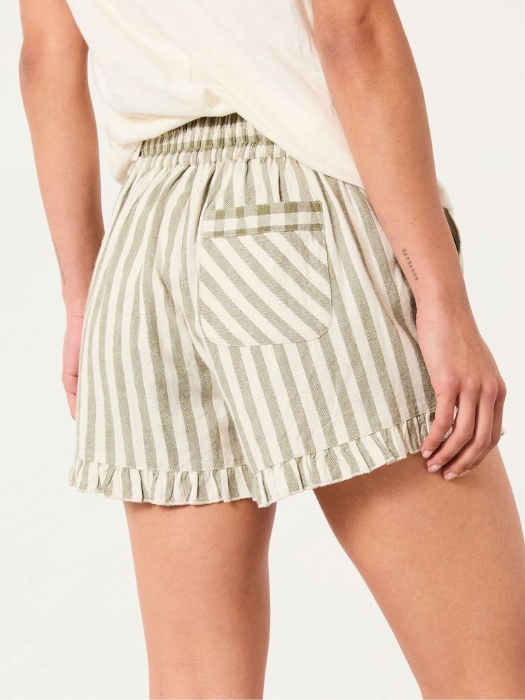 Fat Face Green Metallic Stripe Frill Pyjama Shorts