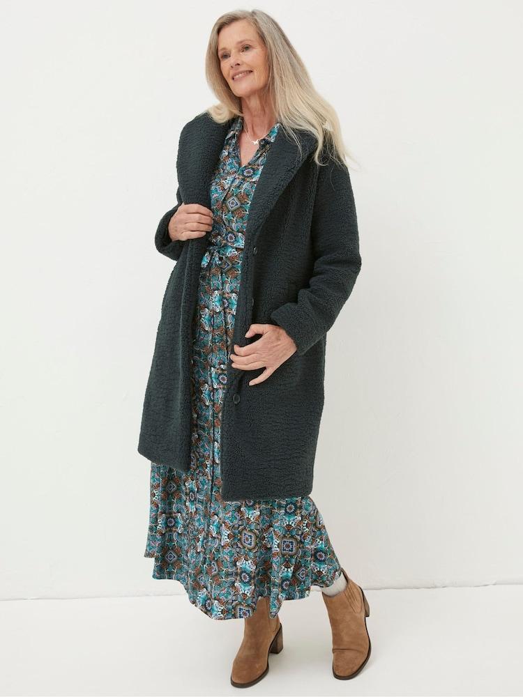 Fat Face Green Mylah Teddy Longline Coat