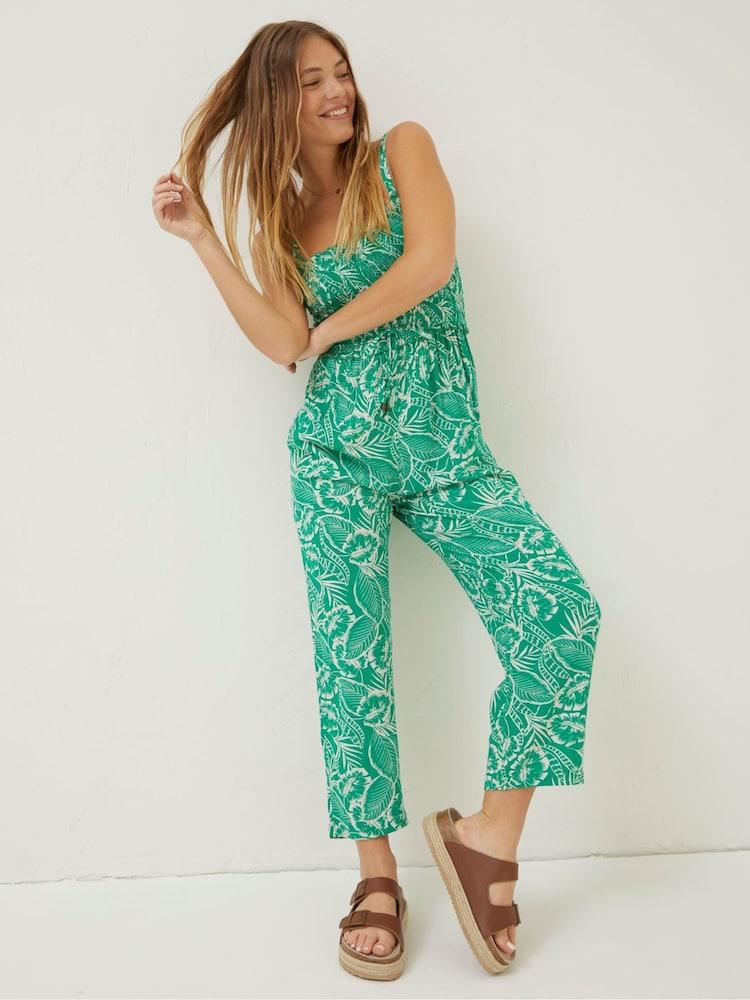 Fat Face Green Natalie Tropical Leaf Jumpsuit