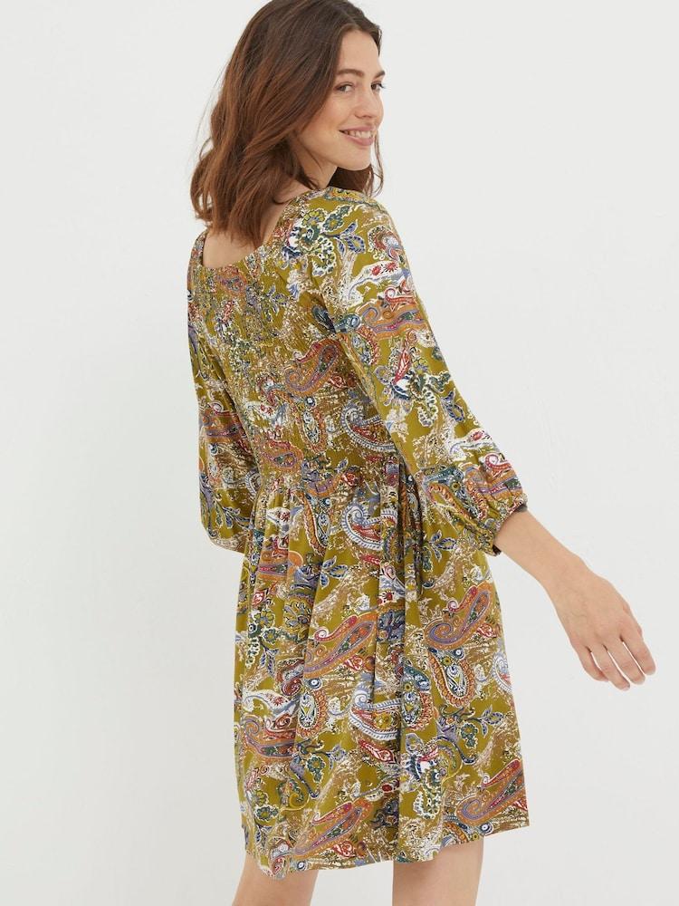Fat Face Green Paisley Jersey Dress
