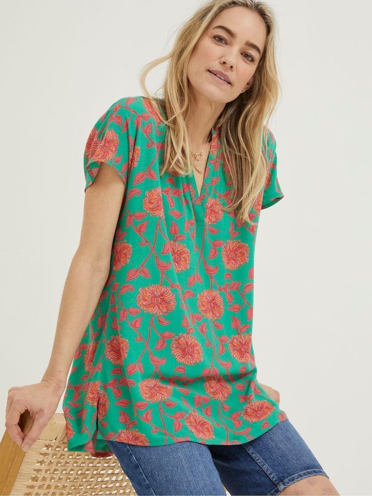 Fat Face Green Piper Bali Blooms Blouse