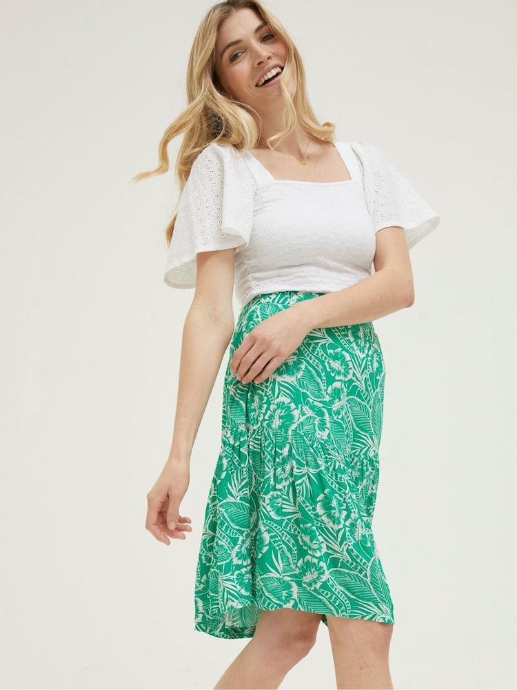 Fat Face Green Remy Tropical Leaf Skirt