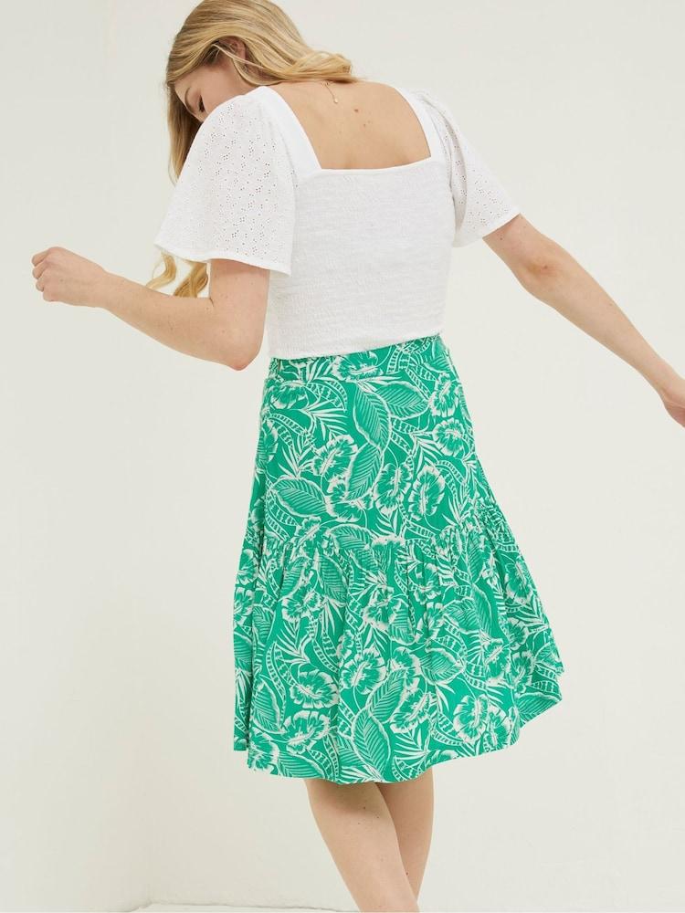 Fat Face Green Remy Tropical Leaf Skirt