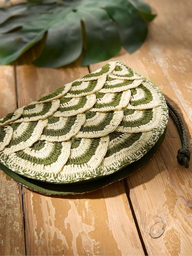 fat face Green Scalloped Clutch Bag