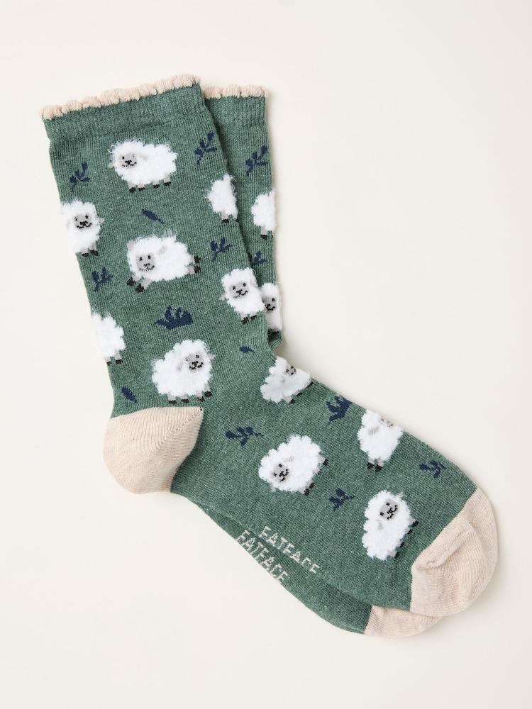 Fat Face Green Sheep Socks