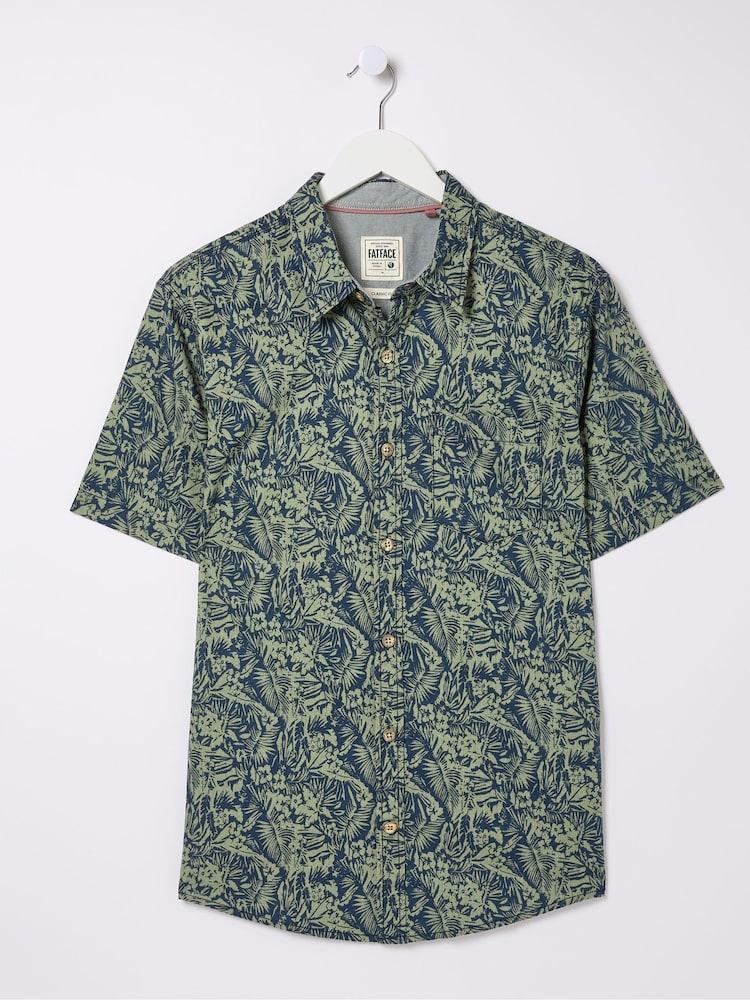 fat face Green Short Sleeve Jungle Print Shirt
