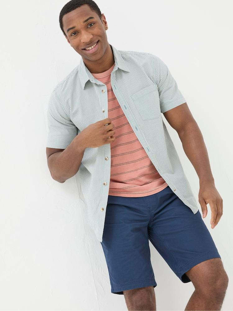 Fat Face Green Short Sleeve Markham Stripe Shirt