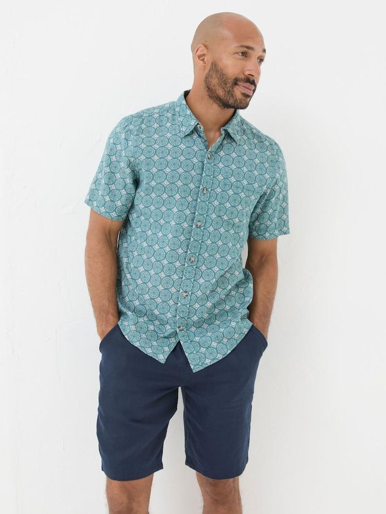 Fat Face Green Short Sleeve Snave Tile Print Shirt