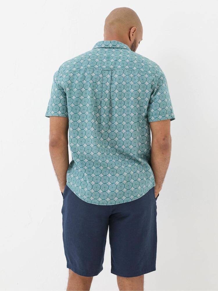 Fat Face Green Short Sleeve Snave Tile Print Shirt
