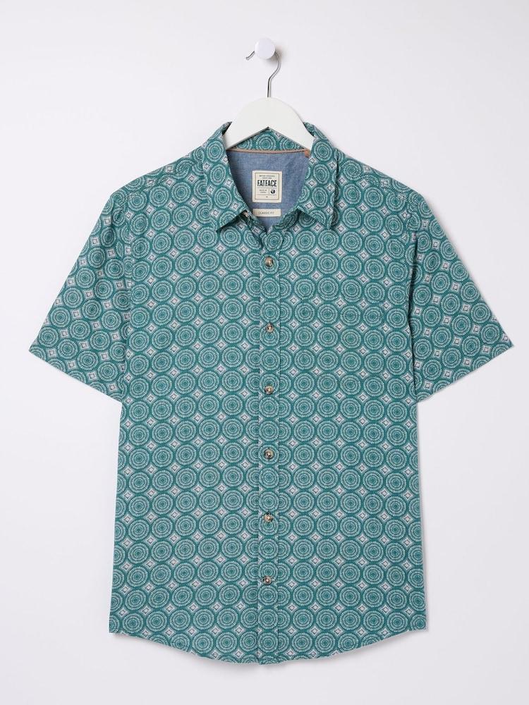 fat face Green Short Sleeve Snave Tile Print Shirt