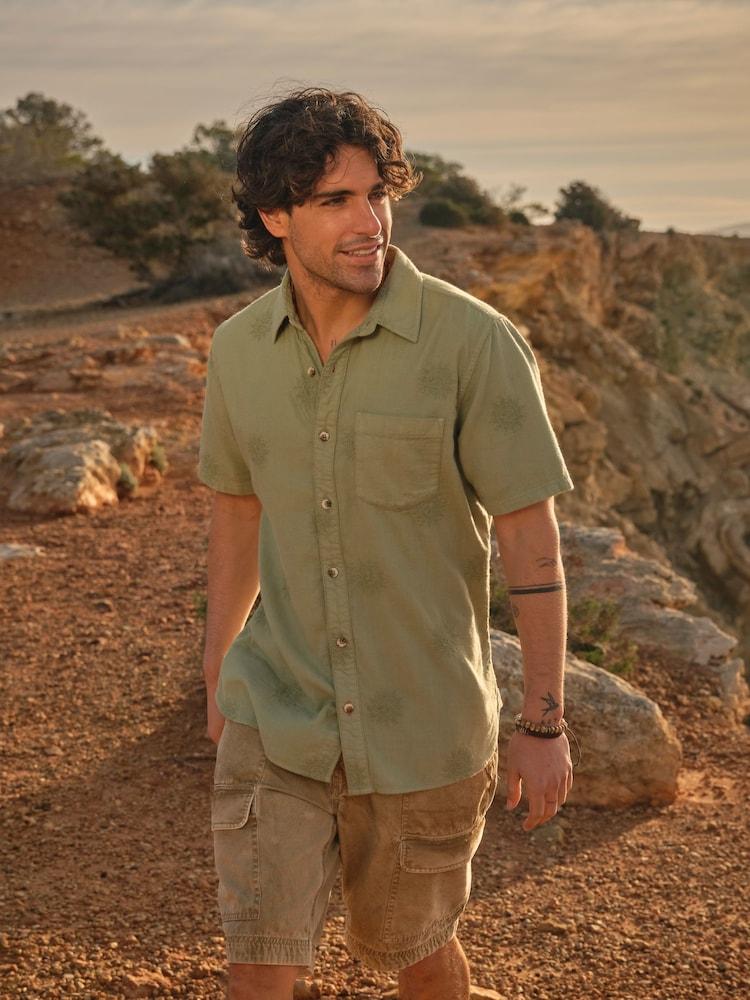 Fat Face Green Short Sleeve Sun Embroidered Shirt