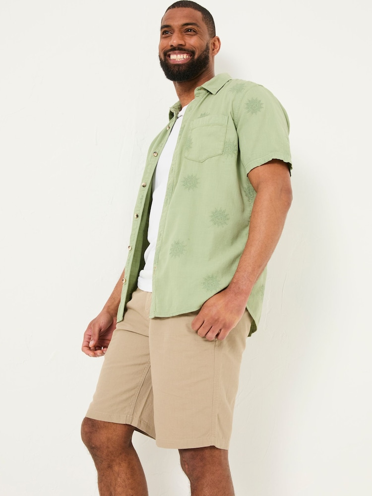 Fat Face Green Short Sleeve Sun Embroidered Shirt
