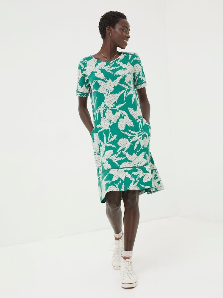 Fat Face Green Simone Textured Leaves Jersey Dress