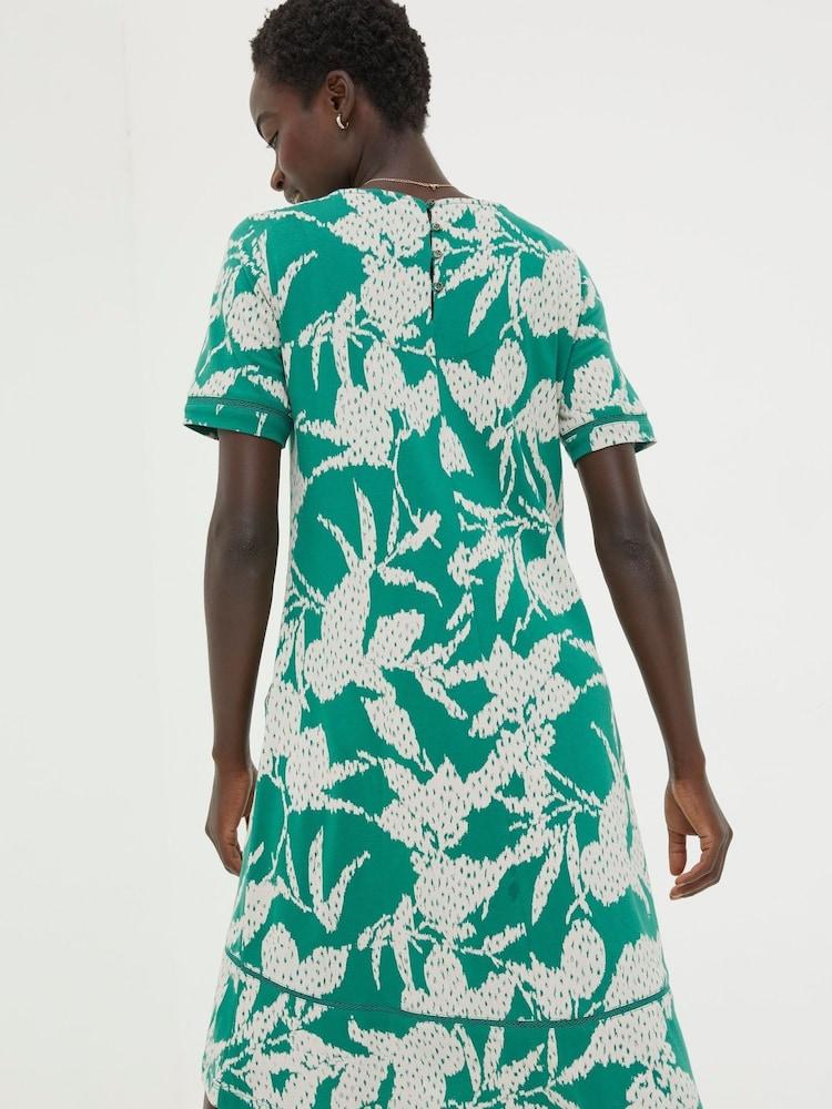 Fat Face Green Simone Textured Leaves Jersey Dress