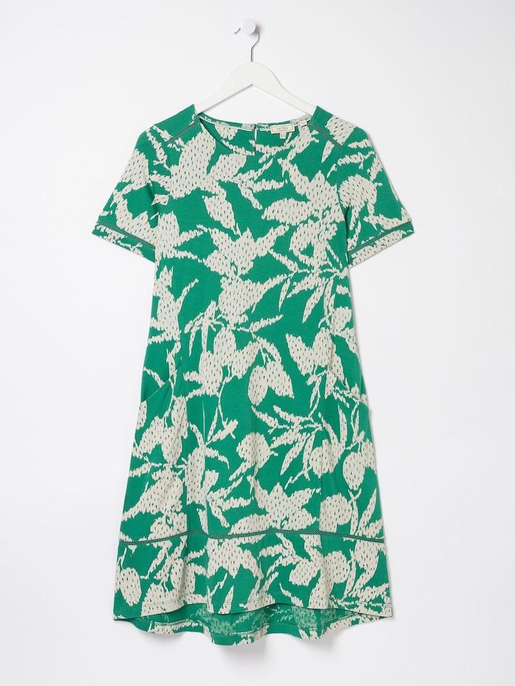 fat face Green Simone Textured Leaves Jersey Dress