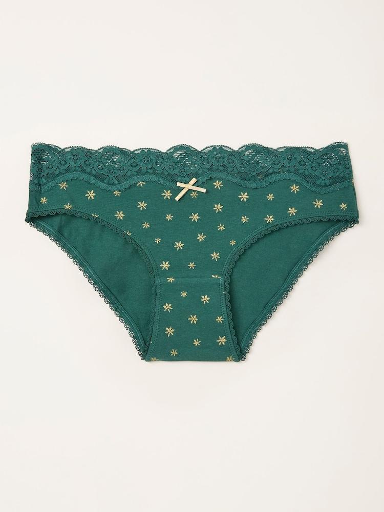 Fat Face Green Snowflake Classic Knickers