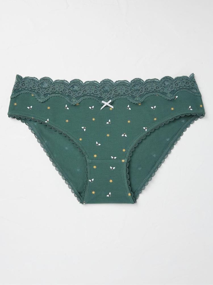 Fat Face Green Sparkle Bee Mini Knickers