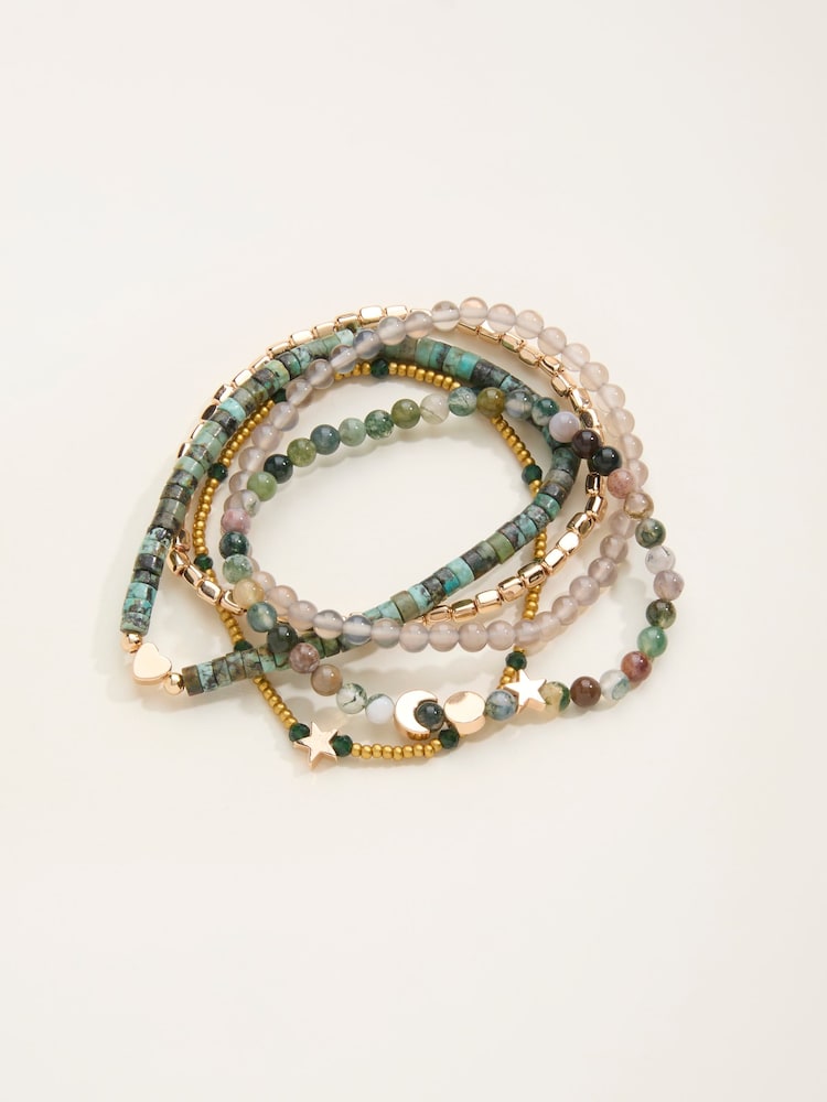 Fat Face Green Stretch Stack Bracelet