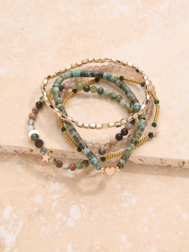 Fat Face Green Stretch Stack Bracelet