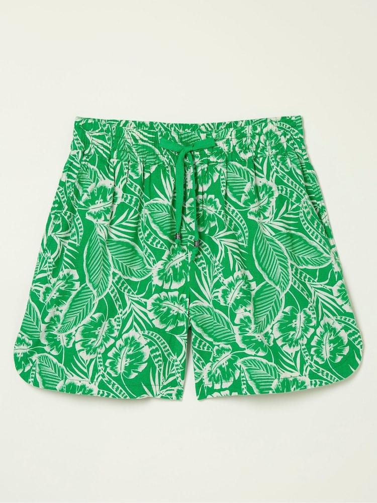 fat face Green Tenby Linen Topical Leaf Shorts