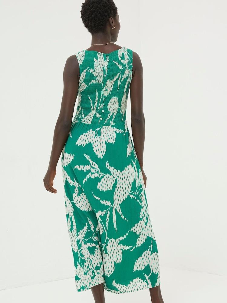 Fat Face Green Textured Leaves Midi Dress
