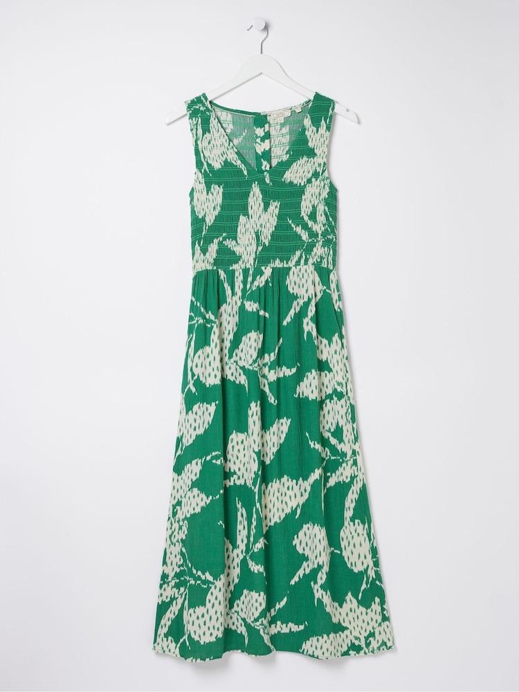 fat face Green Textured Leaves Midi Dress