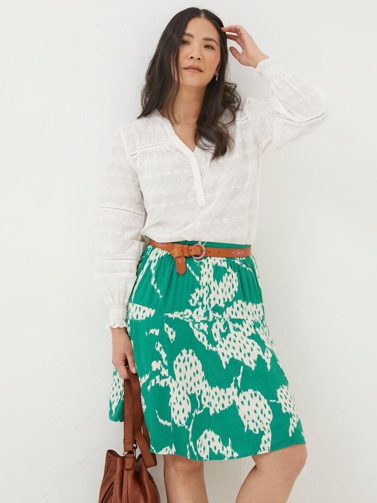 Fat Face Green Textured Leaves Skirt