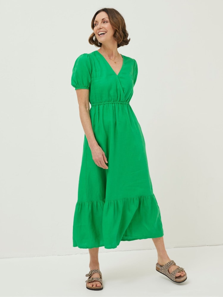 Fat Face Green Vivvie Linen Midi Dress
