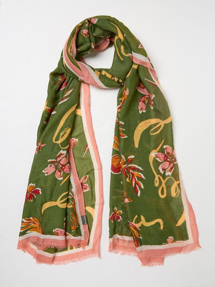 Fat Face Green Wilding Printed Lightweight Scarf