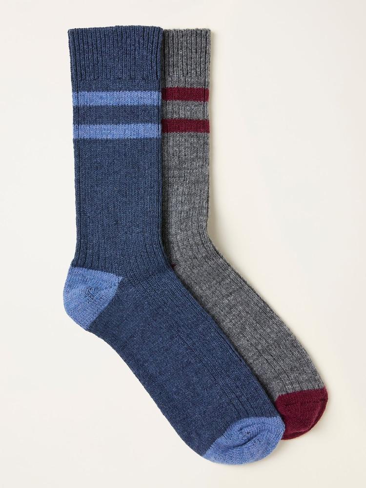 Fat Face Grey 2 Pairs Of Ribbed Boot Socks