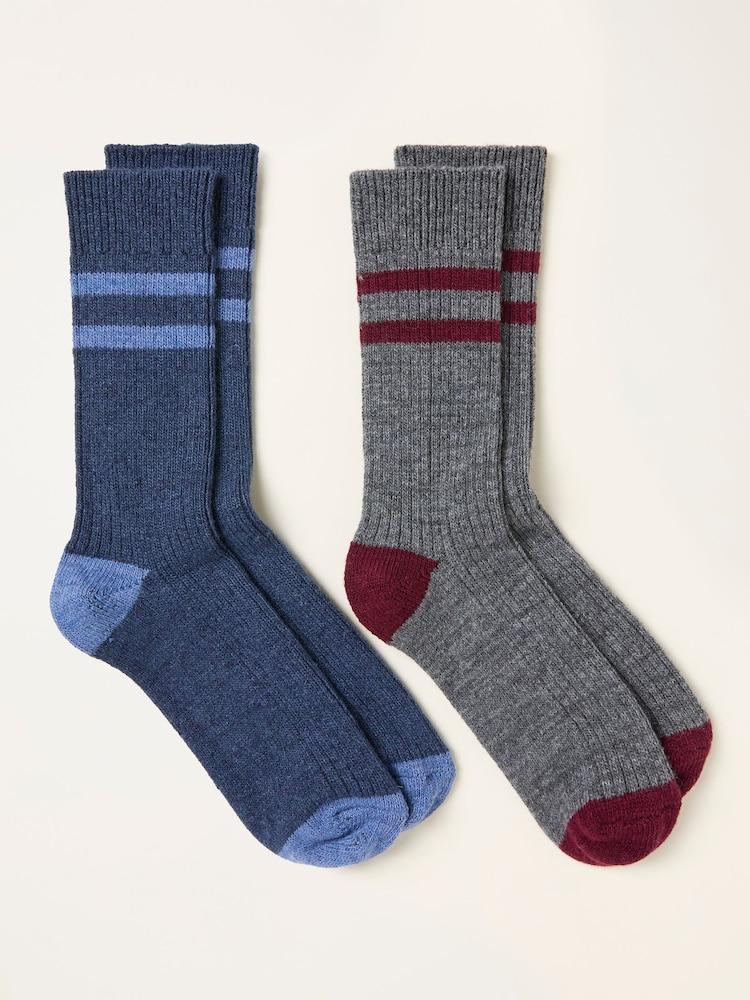 fat face Grey 2 Pairs of Ribbed Boot Socks