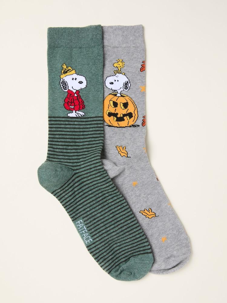 Fat Face Grey 2 Pairs Of Snoopy Socks