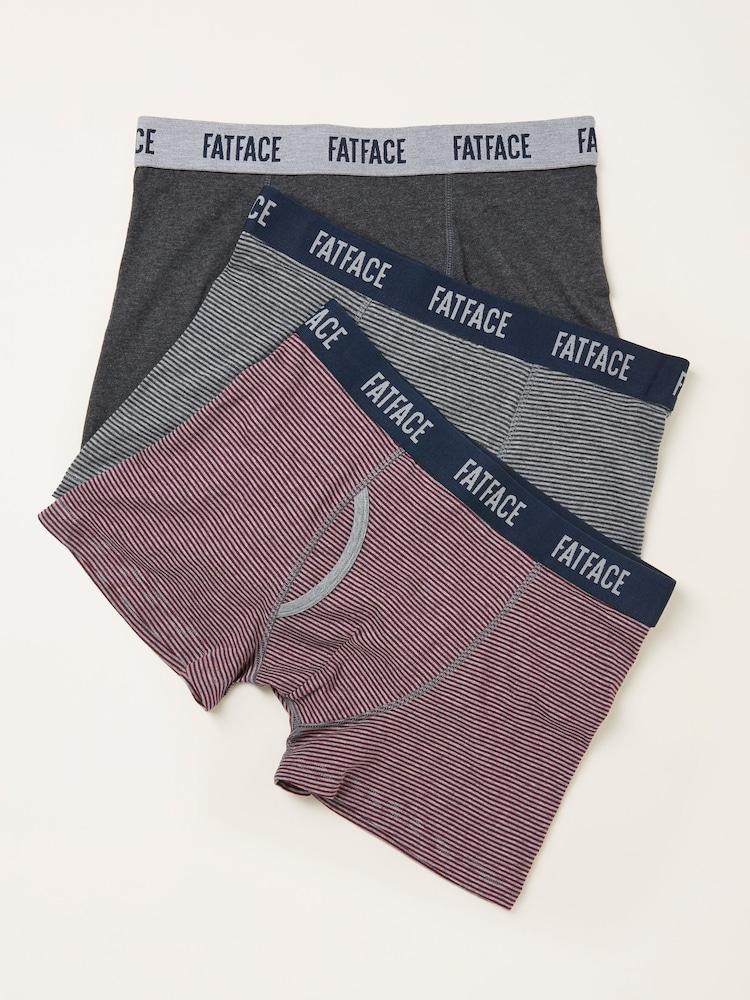 Fat Face Grey 3 Pack Of Fine Stripe Boxers
