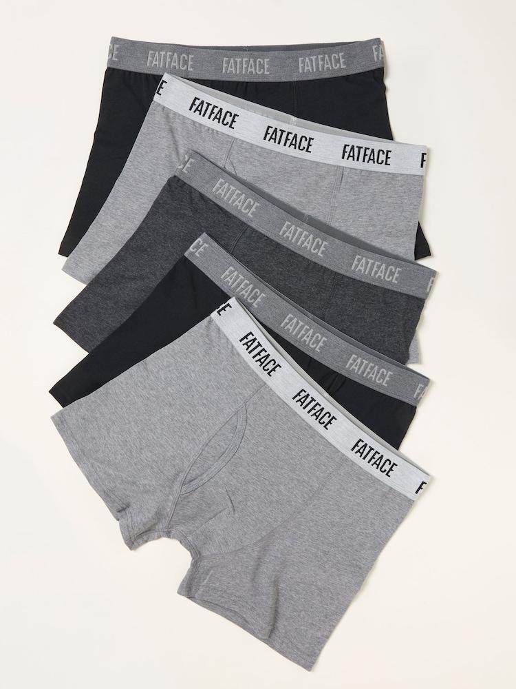 Fat Face Grey 5 Pairs Of Plain Boxers