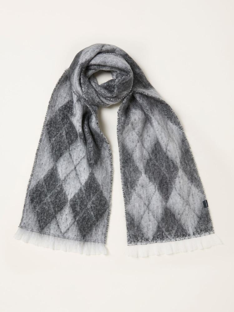 Fat Face Grey Argyle Scarf