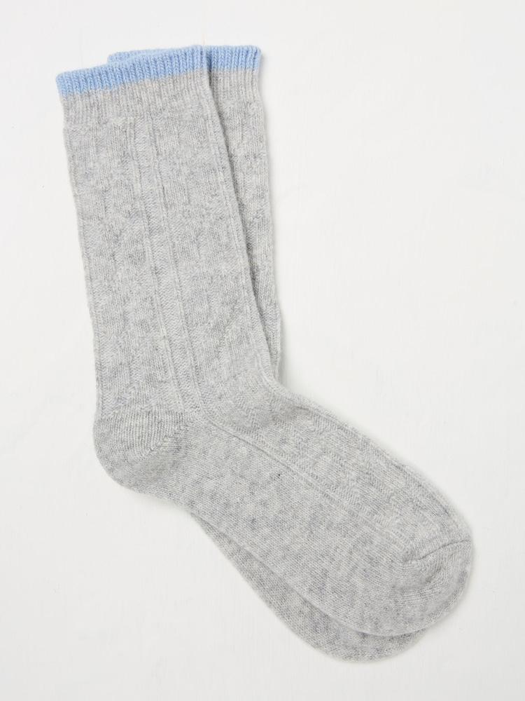 Fat Face Grey Cable Cashmere Blend Socks