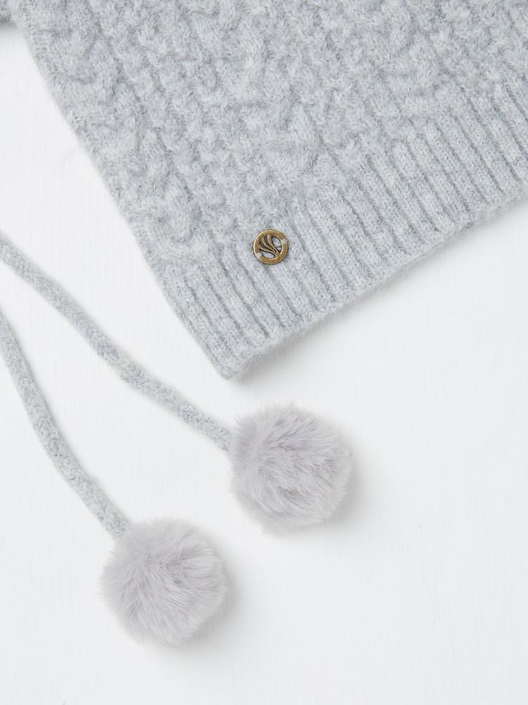 fat face Grey Cable Knit Hood Hat