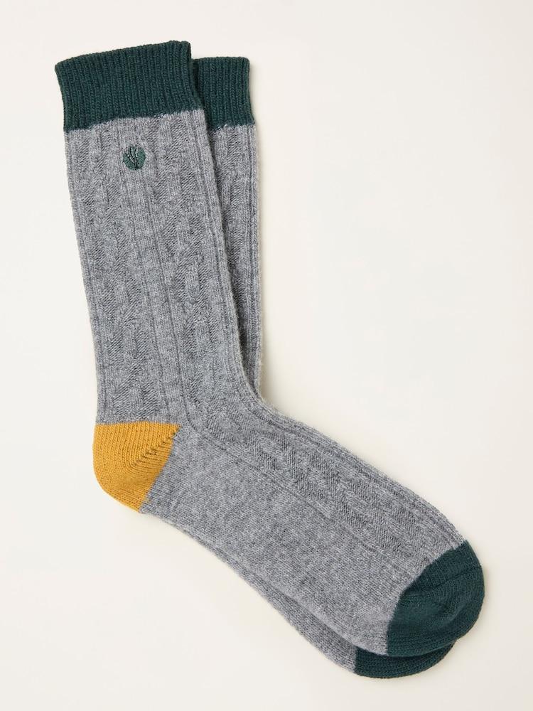 Fat Face Grey Cable Wool Blend Socks